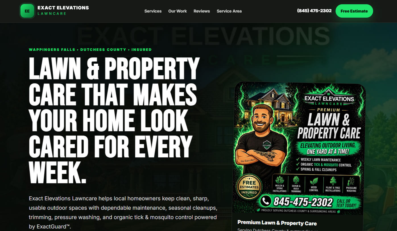 Exact Elevations Lawncare website mockup