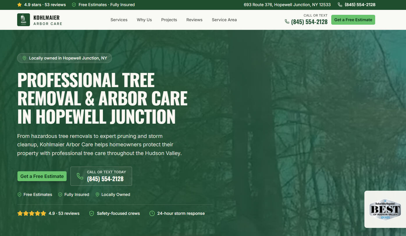 Kohlmaier Arbor Care website mockup